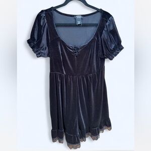 Cosmic Aura Black Velvet Whimsigoth Velour Dark Coquette Vampirecore Romper S